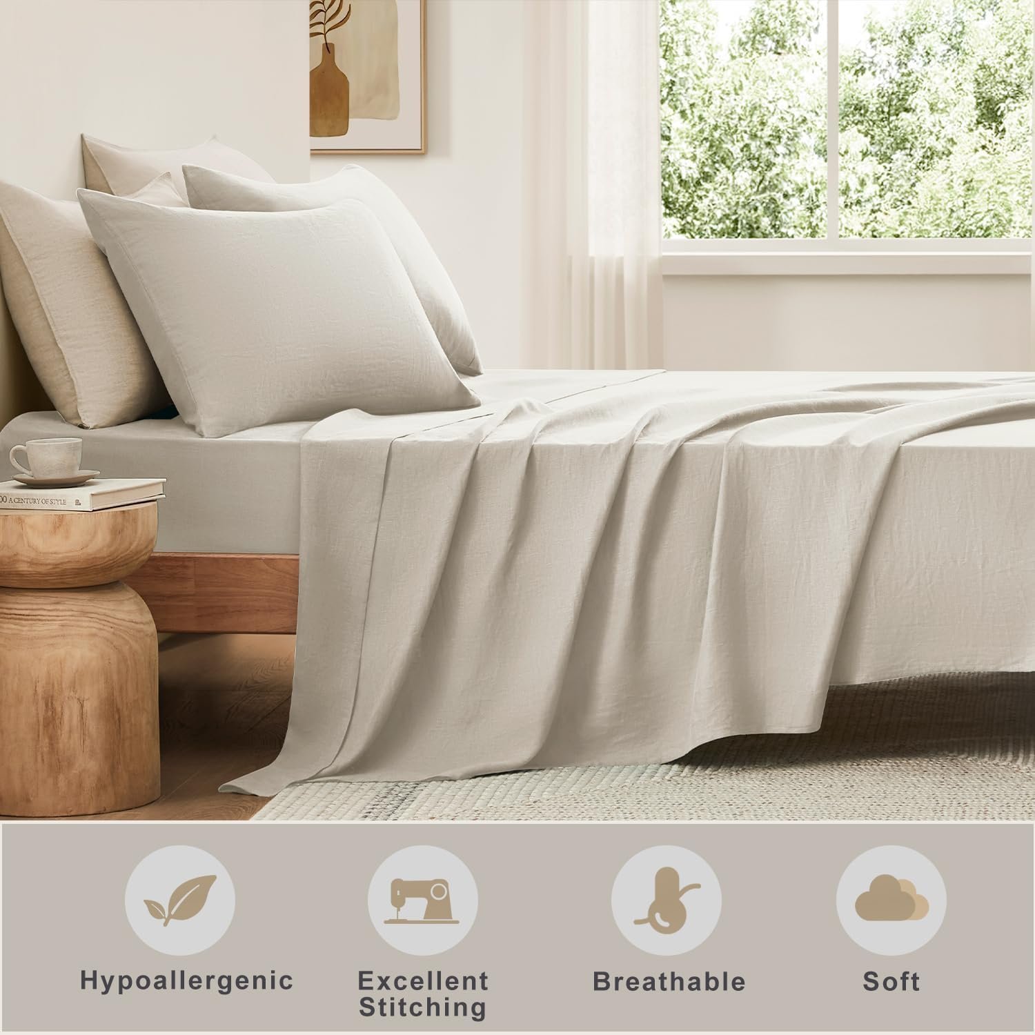 100% Pure Linen Sheet Set – Queen Size (Natural) - Image 4