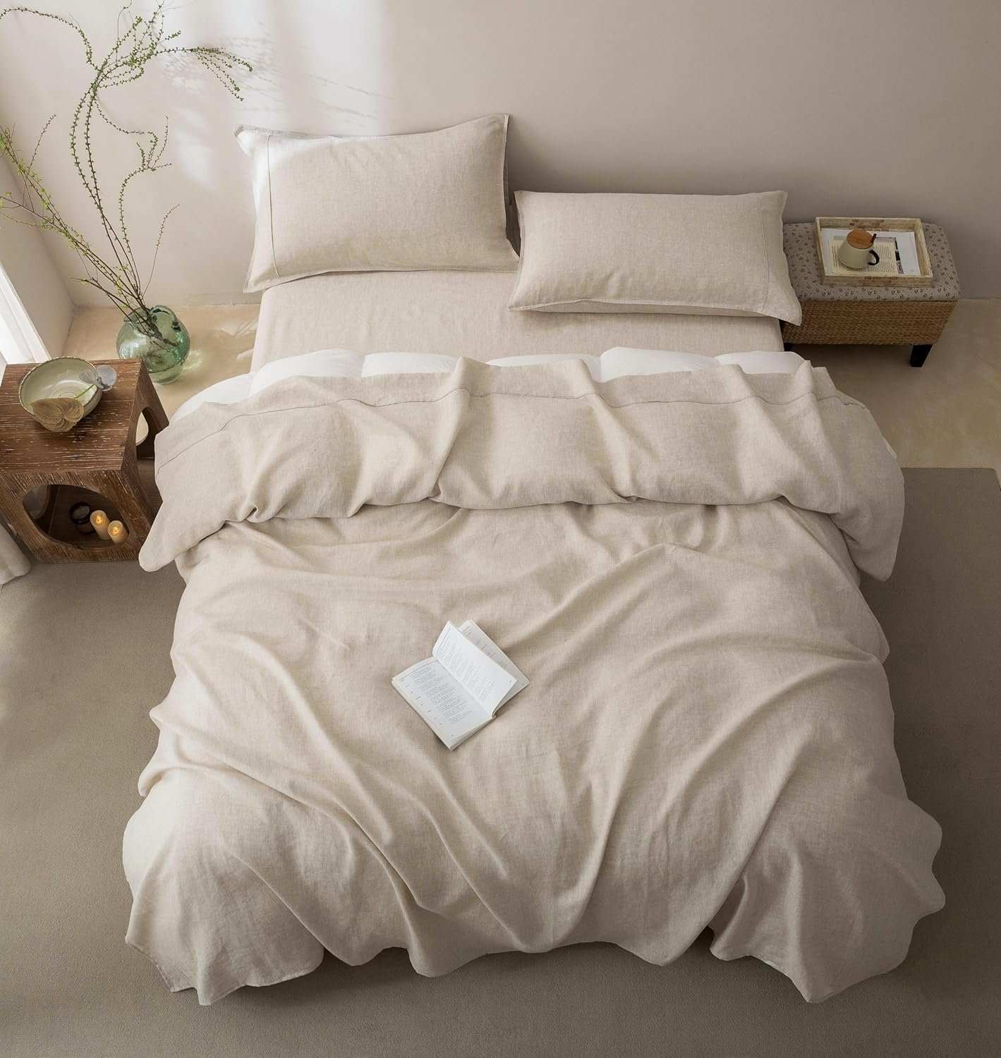 100% Pure French Linen Sheet Set – King Size (Natural) - Image 4